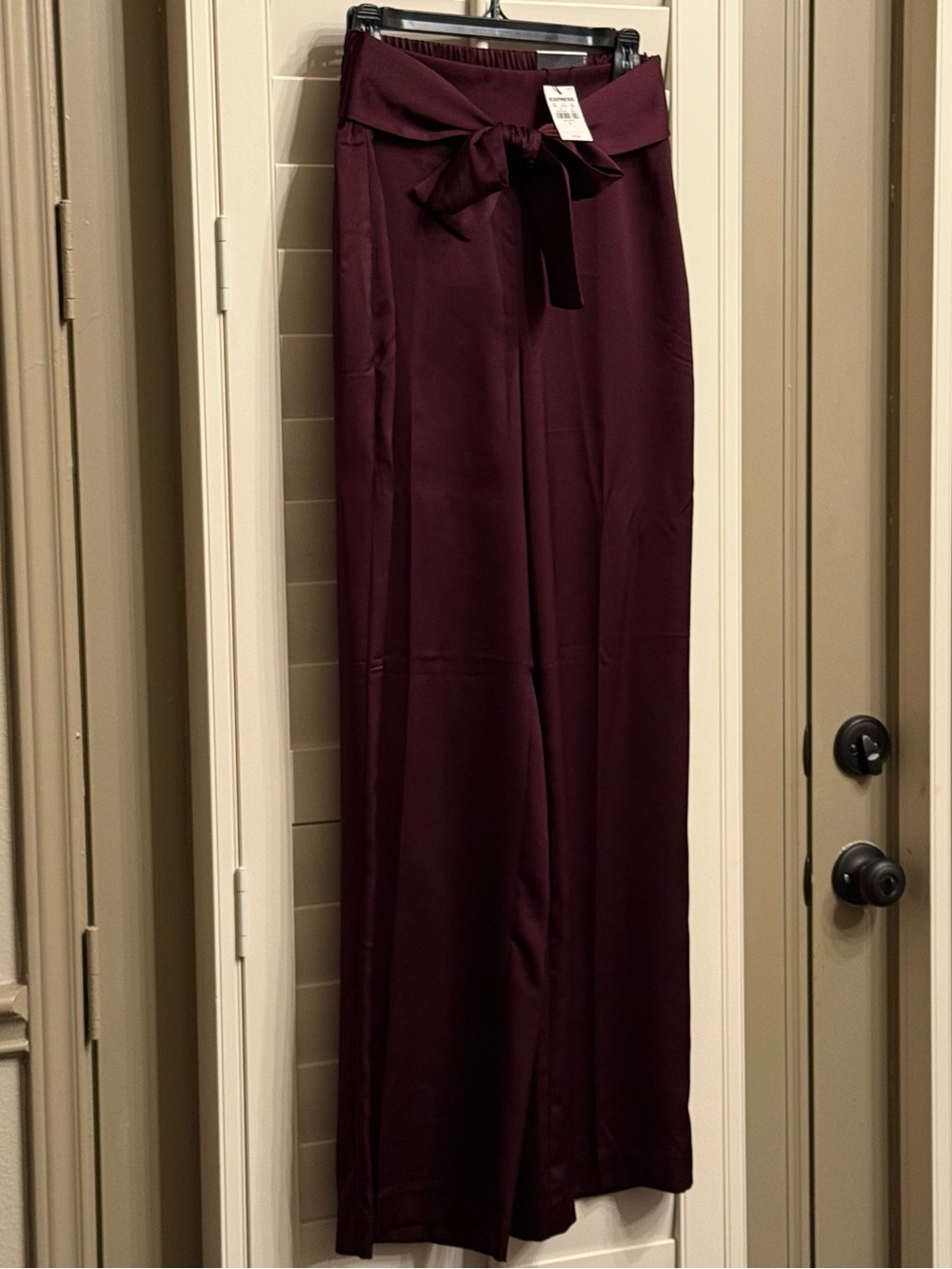 Express Wide-Leg Tie-Waist Pants - Wine